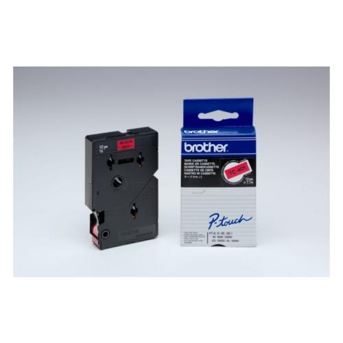 Brother tape zwart op rood (TC401), 12mm, gelamineerd