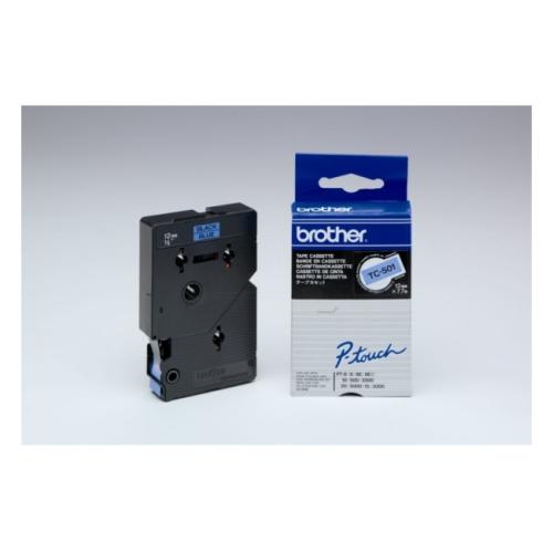 Brother tape zwart op blauw (TC501), 12mm, gelamineerd
