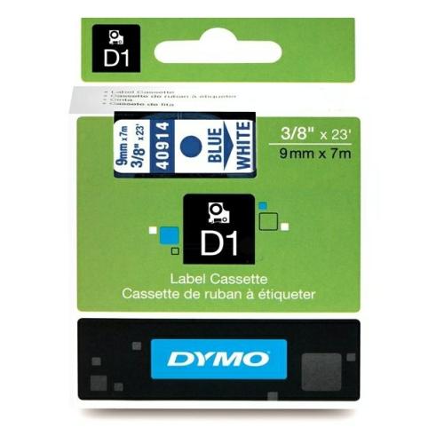 Dymo etiketten blauw op wit (40914 / S0720690), 9mm, gelamineerd