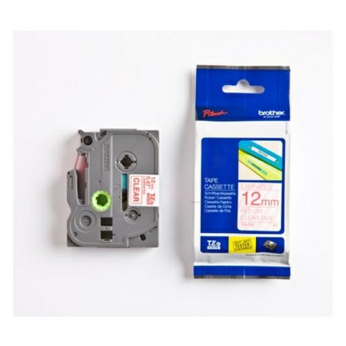 Brother tape rood op transparant (TZE132), 12mm, gelamineerd