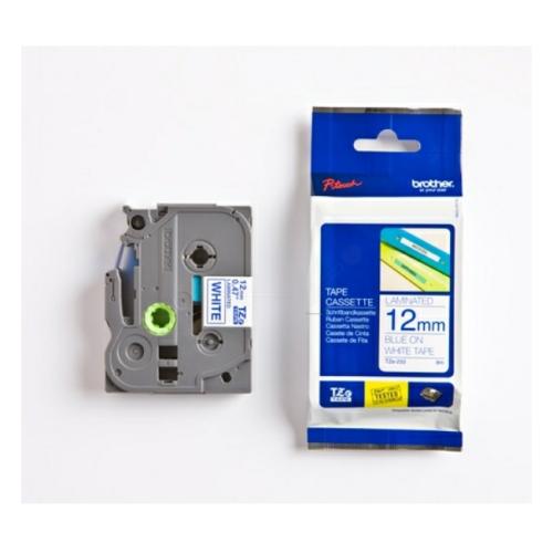 Brother tape blauw op wit (TZE233), 12mm, gelamineerd