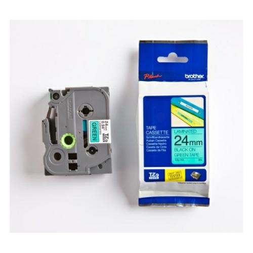 Brother tape zwart op groen (TZE751), 24mm, gelamineerd