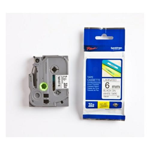 Brother tape zwart op wit (TZE211), 6mm, gelamineerd