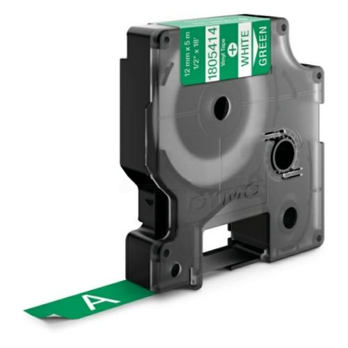 Dymo Vinylband wit op groen (1805414), 12mm, gelamineerd