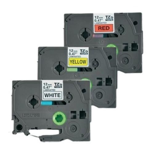 Brother tape zwart op wit / rood / geel (TZE31M3), 12mm, gelamineerd (multipack)