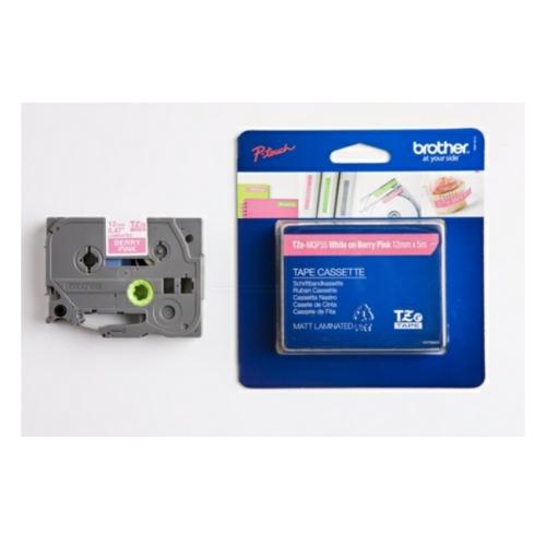 Brother tape wit op Mat roze (TZEMQP35), 12mm, gelamineerd