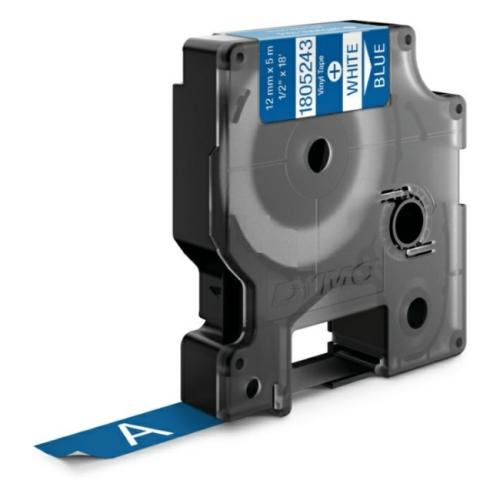 Dymo Vinylband wit op blauw (1805243), 12mm, gelamineerd